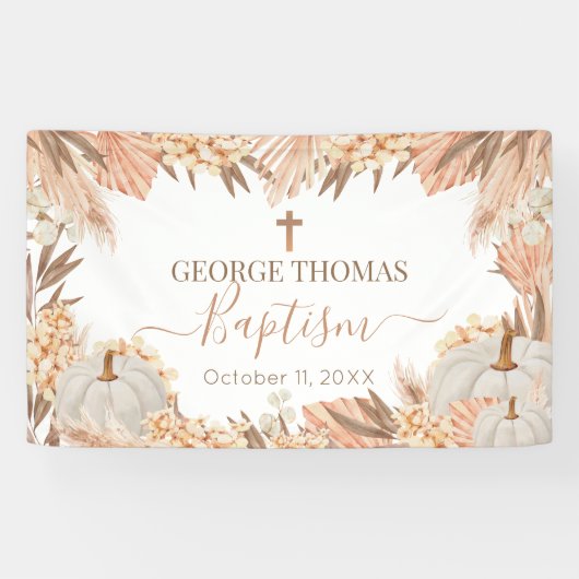 Lona Floral Boho Pampas White Pumpkin baptism Spandoek (Horizontaal)