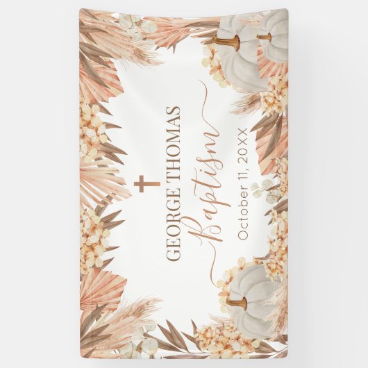 Lona Floral Boho Pampas White Pumpkin baptism Spandoek (Verticaal)