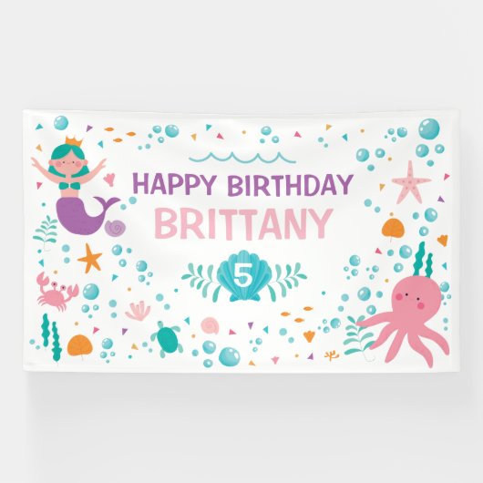 Lona Mermaid Under the Sea birthday banner (Horizontaal)