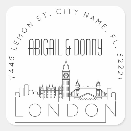 Londen Bestemming Bruiloft Vierkante Sticker (Voorkant)