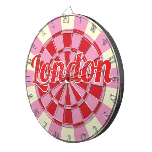 Londen bewerkbare tekst  roze en rood ontwerp dartbord (Voorkant Rechts)