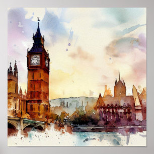 Londen-Big Ben-C, Waterverf Poster