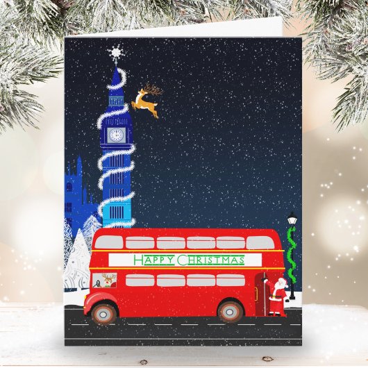 Londen Big Ben met Double Decker Bus Kerstmis Kaart