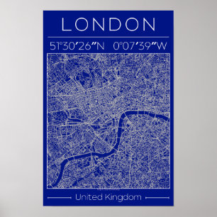 Londen Blueprint Stadkaart Poster Minimal UK