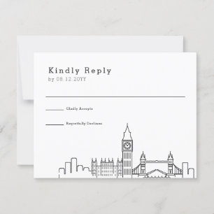 Londen bruiloft   Gestileerde Skyline RSVP Kaartje