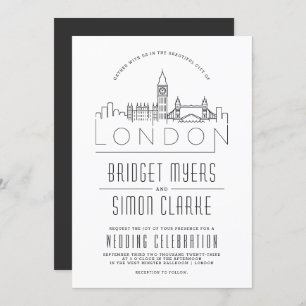 Londen bruiloft   Gestileerde Skyline uitnodiging