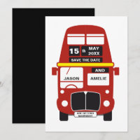 Londen Bus Save the Date kaart Zwart