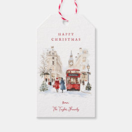Londen Christmas Waterverf City Scene Cadeaulabel