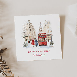 Londen Christmas Waterverf City Scene Feestdagenkaart