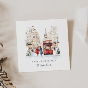Londen Christmas Waterverf City Scene Feestdagenkaart