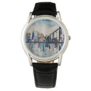 Londen City Skyline Abstract Schilderij Poster Pos Horloge