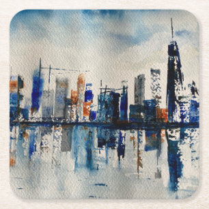Londen City Skyline Abstract Schilderij Poster Pos Vierkante Kartonnen Onderzetter