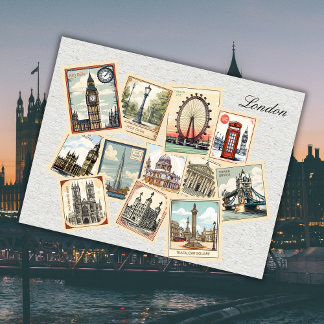  Londen City Stamps Engeland Travel Art Briefkaart