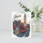 Londen CityScape met Double-Decker Bus & Big Ben Briefkaart (Staand voorkant)