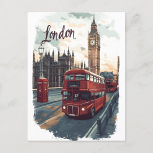 Londen CityScape met Double-Decker Bus & Big Ben Feestdagenkaart