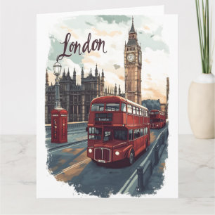 Londen CityScape met Double-Decker Bus & Big Ben Kaart
