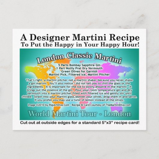 Londen Classic Gin Martini Recept Briefkaart (Voorkant)