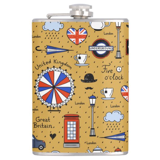 Londen Doodles Heupfles (Voorkant)