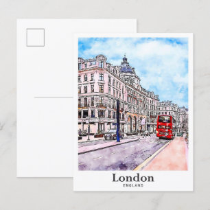Londen Engeland Art Travel Waterverf Hand getekend Briefkaart