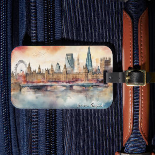 Londen Engeland City Silhouette Waterverf Painting Bagagelabel