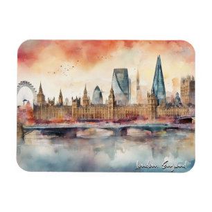 Londen Engeland City Silhouette Waterverf Painting Magneet