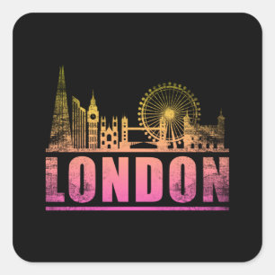 Londen Engeland City Skyline Cityscape Grappig ges Vierkante Sticker