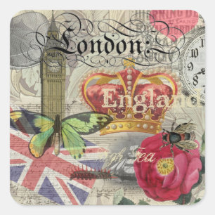 Londen Engeland Reizen Vintage Europa Kunst Vierkante Sticker