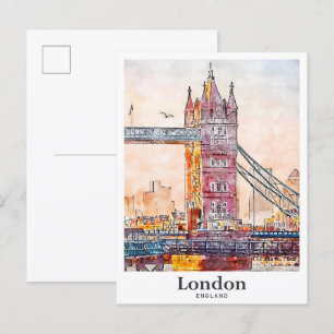 Londen Engeland Reizen Waterverf Hand getekend Briefkaart