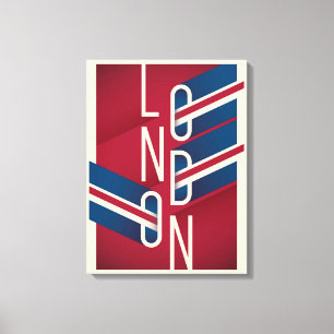 Londen, Engeland Retro geïllustreerde Typografi Canvas Afdruk