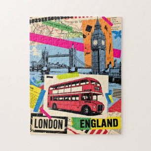 Londen Engeland Retro Pop Art Vintage Bus Reizen Legpuzzel