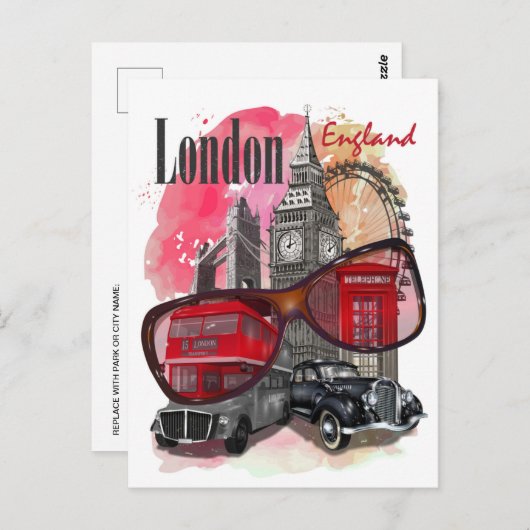 Londen Engeland Retro Travel Art welkom Briefkaart (Voorkant / Achterkant)