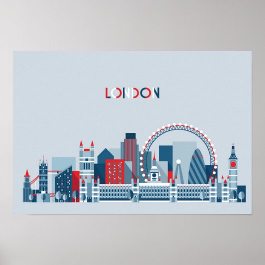 Londen, Engeland | Rode, witte en blauwe skies Poster (Voorkant)