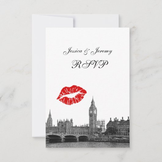 Londen Engeland Silhouet Kus BW RSVP #2 Kaartje (Voorkant)
