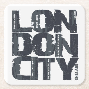 Londen, Engeland Typografie Vierkante Kartonnen Onderzetter