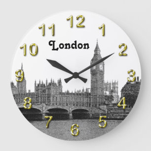 Londen Engeland UK Silhouet Geëtst Grote Klok