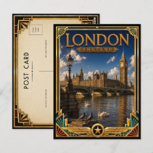 Londen Engeland Vintage Big Ben Art Deco Gouden Ti Briefkaart