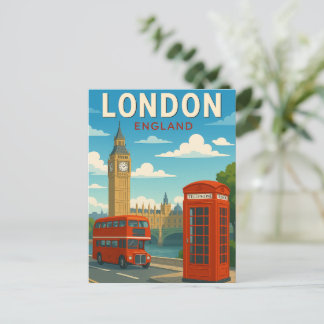 Londen Engeland Vintage Reis Big Ben, Rode Bus Briefkaart
