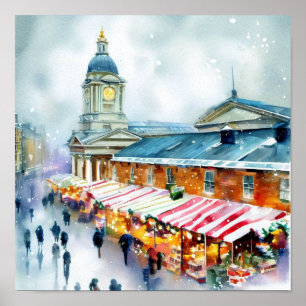 Londen-Greenwich Market in de sneeuw (A), Waterver Poster