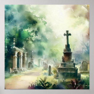 Londen-Highland Cemetery (C), Waterverf Poster