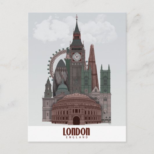 Londen in Clouds Red en Green Briefkaart (Voorkant)