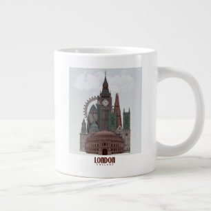 Londen in Clouds Red en Green Extra Grote Beker