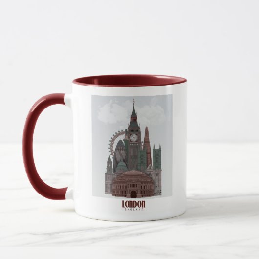 Londen in Clouds Red en Green Mok (Links)