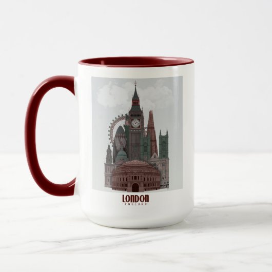 Londen in Clouds Red en Green Mok (Links)