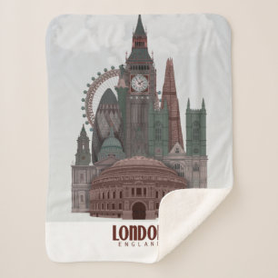 Londen in Clouds Red en Green Sherpa Deken