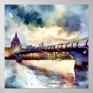 Londen- London's Millennium Bridge (A), Waterverf Poster