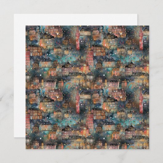 Londen met Kerstmis & Oud en Nieuw in waterverf Feestdagenkaart (Voorkant / Achterkant)