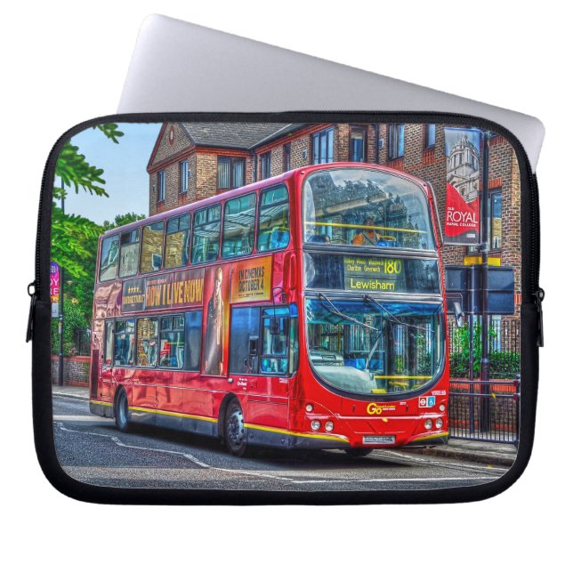 Londen naar Lewisham Red Double-decker Bus UK Laptop Sleeve (Voorkant)