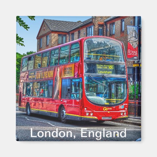 Londen naar Lewisham Red Double-decker Bus UK Magneet (Voorkant)