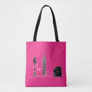 Londen Neon Moderne Pop Art Schets Zwart Cool Draagtas