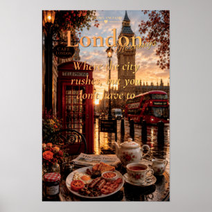 Londen Ochtenden Big Ben Rode Telefooncel Kunst Poster